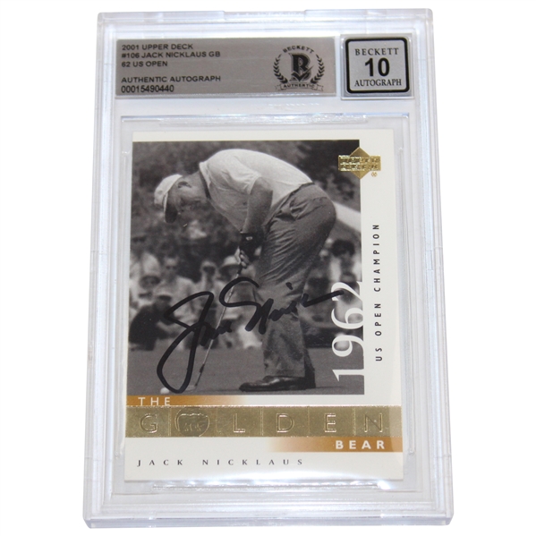 Jack Nicklaus Signed 2001 Upper Deck #106 Golden Bear Card BECKETT 10 AUTO