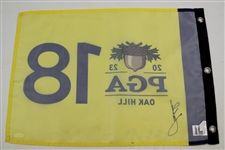 Jordan Spieth Signed 2023 PGA Championship at Oak Hill Yellow Screen Flag JSA #AJ28229