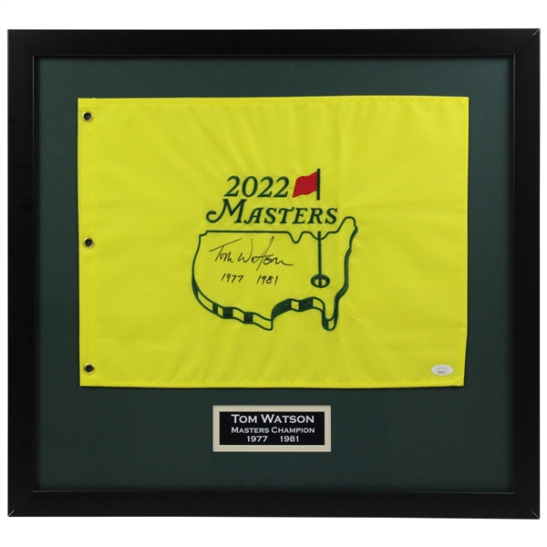 Tom Watson Signed 2022 Masters Embroidered Flag w/Years Won - Framed JSA #XX64203