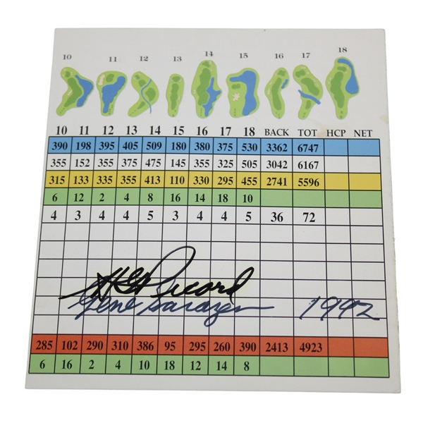 Henry HG Picard & Gene Sarazen Signed Indigo Creek Scorecard JSA ALOA