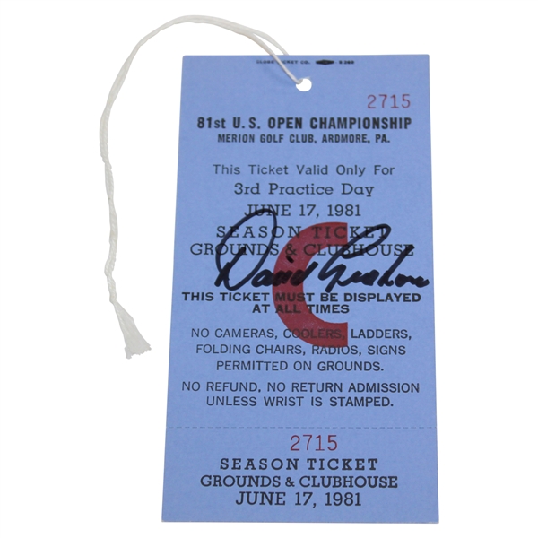David Graham Signed 1981 US Open at Merion GC Season Ticket & Grounds Ticket #2715 JSA ALOA