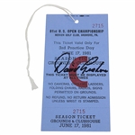 David Graham Signed 1981 US Open at Merion GC Season Ticket & Grounds Ticket #2715 JSA ALOA