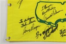 Palmer, Tiger, Seve & other Signed & Personalized Masters Undated Flag JSA ALOA