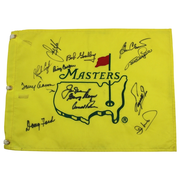 Big 3 & (10) Masters Champs Signed Undated Masters Embroidered Flag JSA ALOA