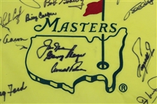 'Big 3' & (10) Masters Champs Signed Undated Masters Embroidered Flag JSA ALOA