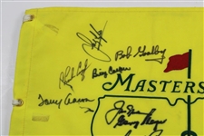 'Big 3' & (10) Masters Champs Signed Undated Masters Embroidered Flag JSA ALOA