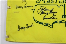 'Big 3' & (10) Masters Champs Signed Undated Masters Embroidered Flag JSA ALOA