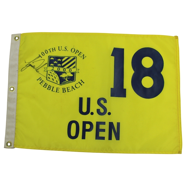 Tiger Woods Signed 2000 US Open at Pebble Beach Yellow Screen Flag JSA ALOA