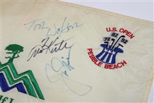 Nicklaus, Watson, Fuzzy, Curtis, Kite & Wadkins Signed Pebble Beach Embroidered Flag JSA ALOA