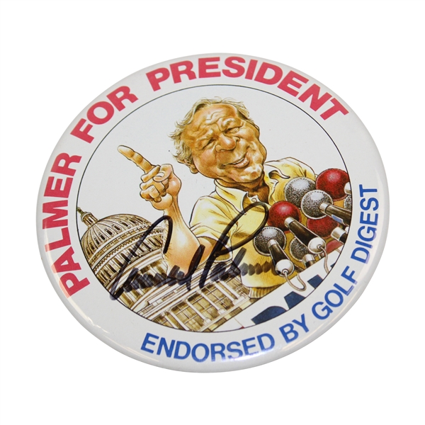 Arnold Palmer Signed Palmer For President Button JSA ALOA