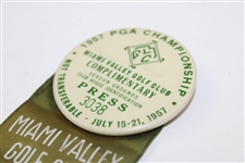 1957 PGA Championship at Miami Valley Golf Club Press Badge #3038 with Ribbon