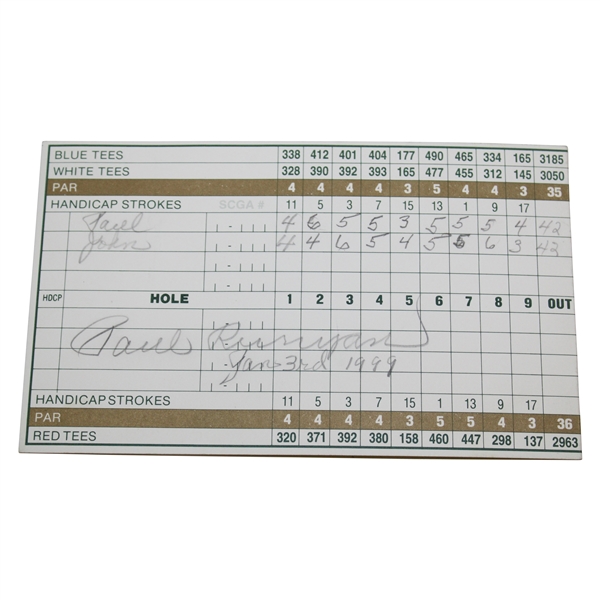 Paul Runyan Game Used Signed Scorecard Annandale Golf Club JSA ALOA