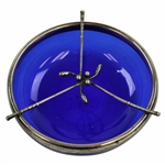 Vintage Blue Cobalt & Sterling Silver Crossed Clubs Glass Dish  - 4" Diameter