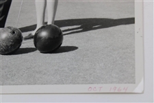 Jack Nicklaus & Barabara Nicklaus Original 1964 Putting Bowling Balls B&W Photo