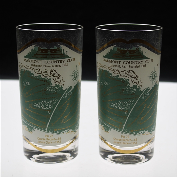 Two (2) Oakmont Country Club Layout w/Course Record Drinking Glasses