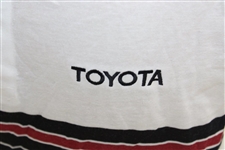 Chi Chi Rodriguez's Worn White 'Toyota' Antigua Golf Polo Shirt w/Blue, Red & Black Stripes