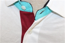 Chi Chi Rodriguez's Worn White 'Toyota' Antigua Golf Polo Shirt w/Blue, Red & Black Stripes