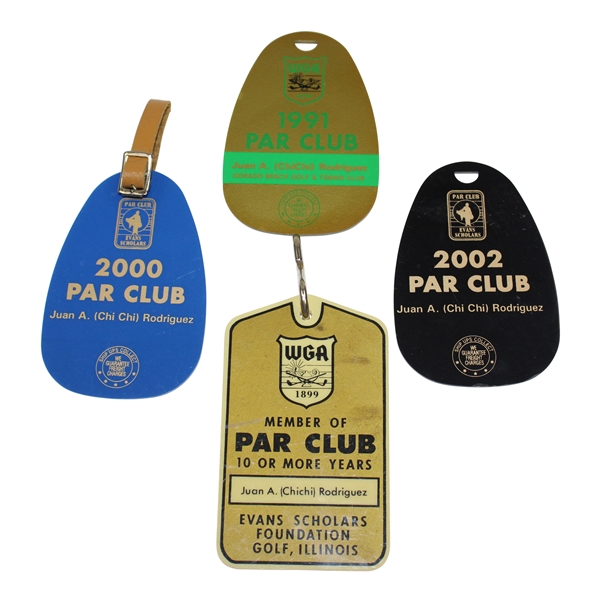 Chi Chi Rodriguezs Western Golf Association 1991, 2000, 2002 Par Club & Golden Award Bag Tags