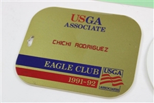 Chi Chi Rodriguez 1991-92 USGA Eagle Club & 1977-1978 USGA Bag Tag w/2009 USGA Partner Badge