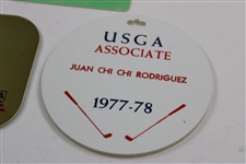 Chi Chi Rodriguez 1991-92 USGA Eagle Club & 1977-1978 USGA Bag Tag w/2009 USGA Partner Badge