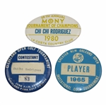 Three (3) Chi Chi Rodriguezs Contestant Badges - 1965 New Orleans & Cleveland w/1980 Mony ToC
