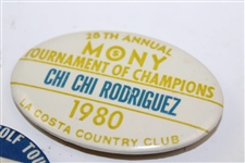 Three (3) Chi Chi Rodriguez's Contestant Badges - 1965 New Orleans & Cleveland w/1980 Mony ToC