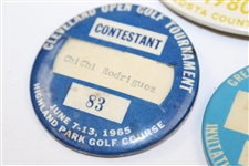 Three (3) Chi Chi Rodriguez's Contestant Badges - 1965 New Orleans & Cleveland w/1980 Mony ToC