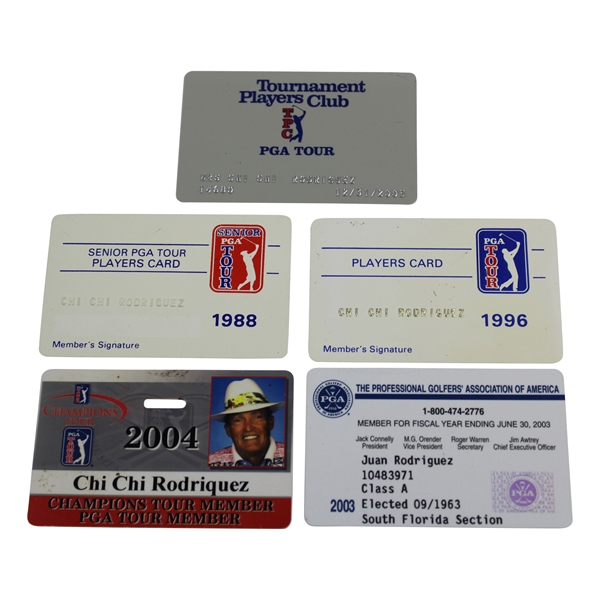 Five (5) Miscellaneous Chi Chi Rodriguez PGA Tour Card/IDs