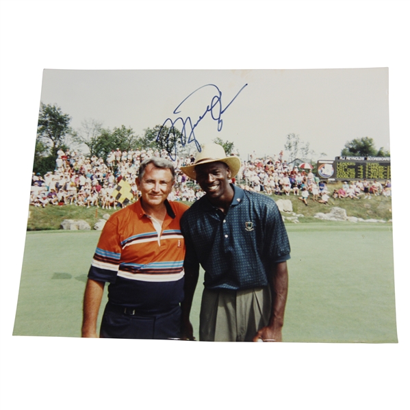 Michael Jordan Signed Photo with Caddy on Green in Pine Valley Shirt JSA ALOA