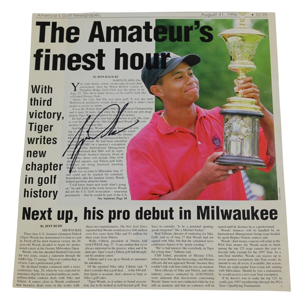 Tiger Woods Signed 1996 US Amateur Golf Week Magazine Cover JSA ALOA