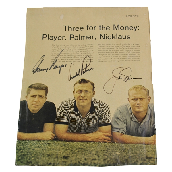 Arnold Palmer, Jack Nicklaus & Gary Player Signed Magazine Page JSA ALOA