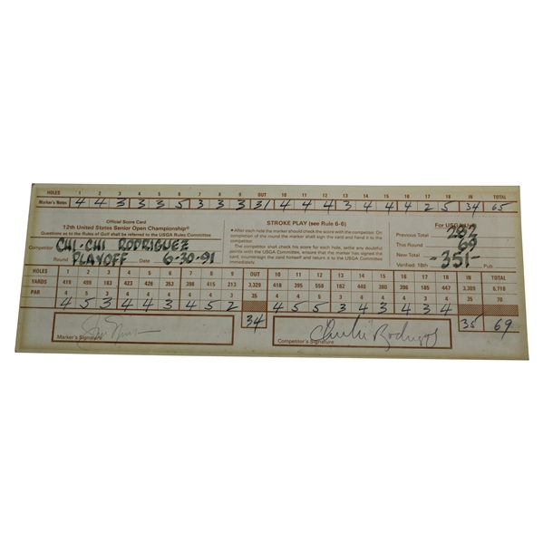 Jack Nicklaus & Chi-Chi Rodriguez Signed 1991 US Senior Open Playoff Scorecard JSA ALOA