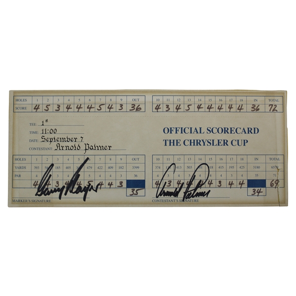 Arnold Palmer And Gary Player Signed 1986 Chrysler Cup Scorecard JSA ALOA