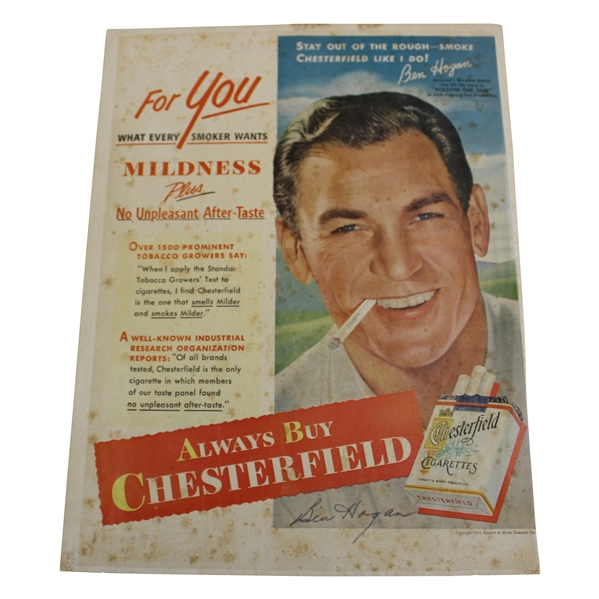 Ben Hogan Signed Chesterfield Cigarette Advertising Page JSA ALOA