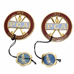 Hale Irwins Pair of 1972 PGA Championship Circle Logo Red Badges