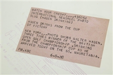 1928 Walter Hagen 'British Open Champion Drinks from the Claret Jug' Photo