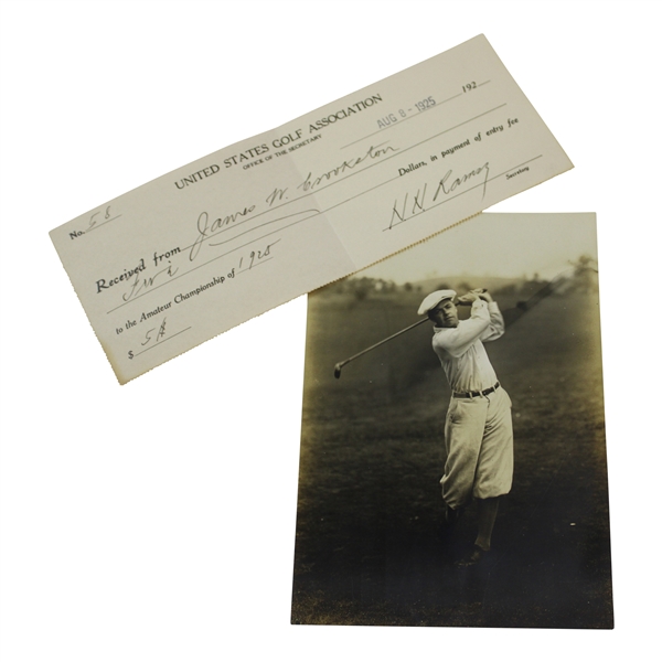 1925 USGA US Amateur at Oakmont Entry Fee Receipt w/Photo of Contestant - Bobby Jones Win