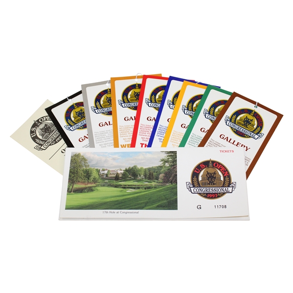 Set of Eight (8) 1997 US Open at Congressional Tickets - Els Win