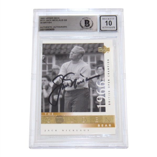 Jack Nicklaus Signed 1966 The Open Golf Card Beckett Graded 10 #00015869689