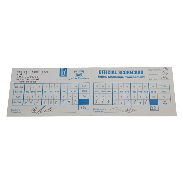 Tom Watson Signed 1998 Buick Challenge Scorecard JSA ALOA