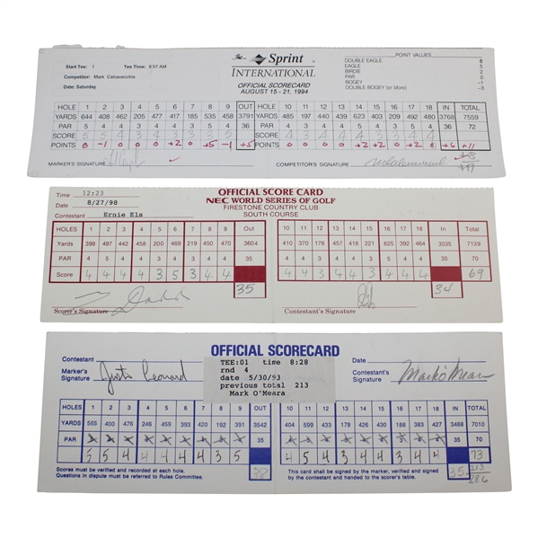 OPEN Champs Couples/Calcavecchia/Els/Leonard/OMeara Signed PGA Scorecards w/Others JSA ALOA