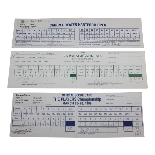 OPEN Champs Daly/Clarke/Leonard/Love III Signed PGA Scorecards w/Others JSA ALOA