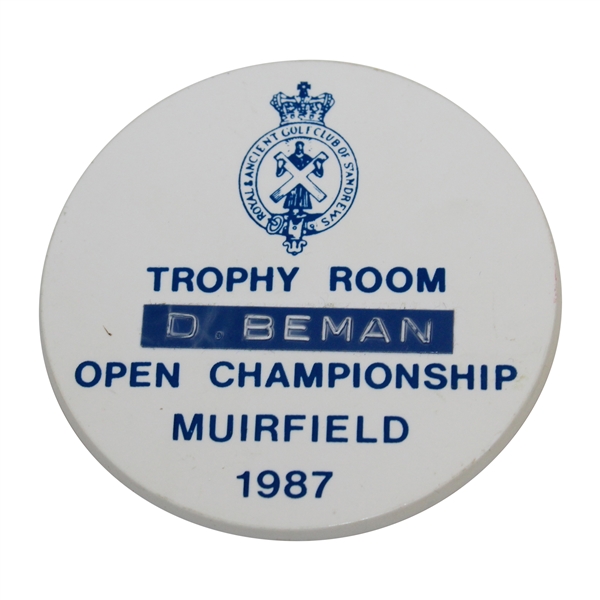 D. Beman 1987 Open Championship Trophy Room Badge 