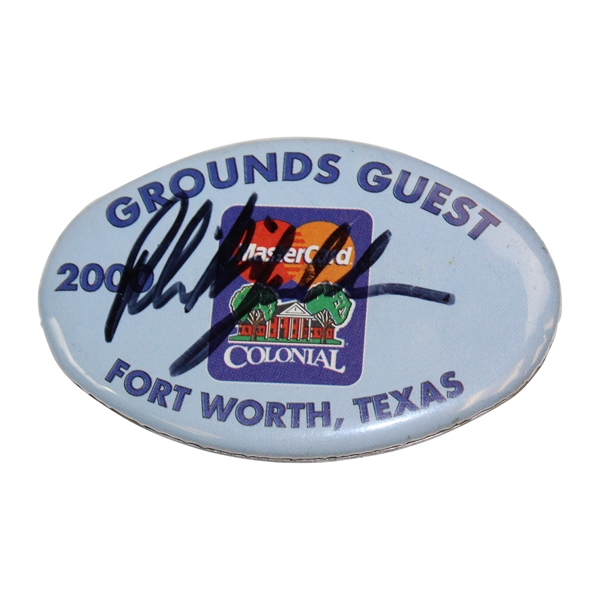 Phil Mickelson Signed 2000 Colonial Grounds Guest Badge JSA ALOA