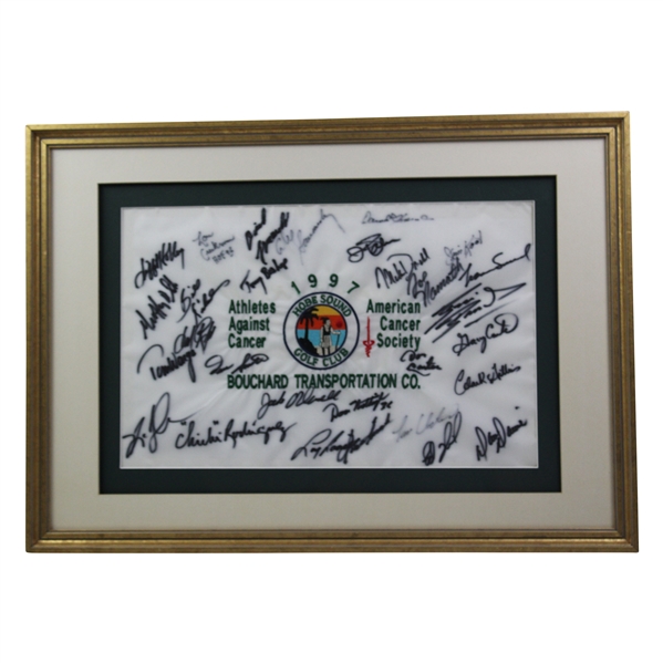 Namath, Carter, Snead & 25 others Signed 1997 Athletes Against Cancer Framed Flag JSA ALOA