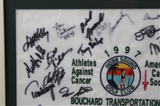 Namath, Carter, Snead & 25 others Signed 1997 Athletes Against Cancer Framed Flag JSA ALOA