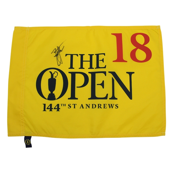 Zach Johnson Signed 2015 Open Championship At St. Andrews Screen Flag JSA ALOA