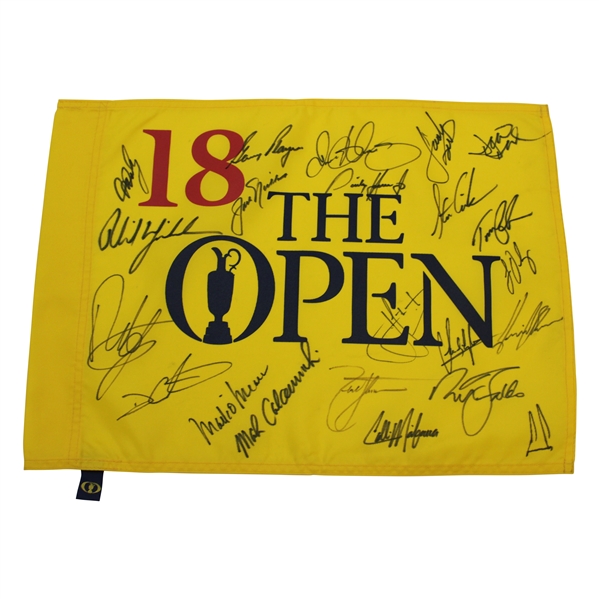 Nicklaus, Player, Mickelson, McIlroy & (18) OPEN Champs Signed Open Championship Flag JSA ALOA