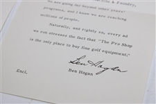 Ben Hogan Co. Mailing Of Latest Equipment with Note From Ben Hogan