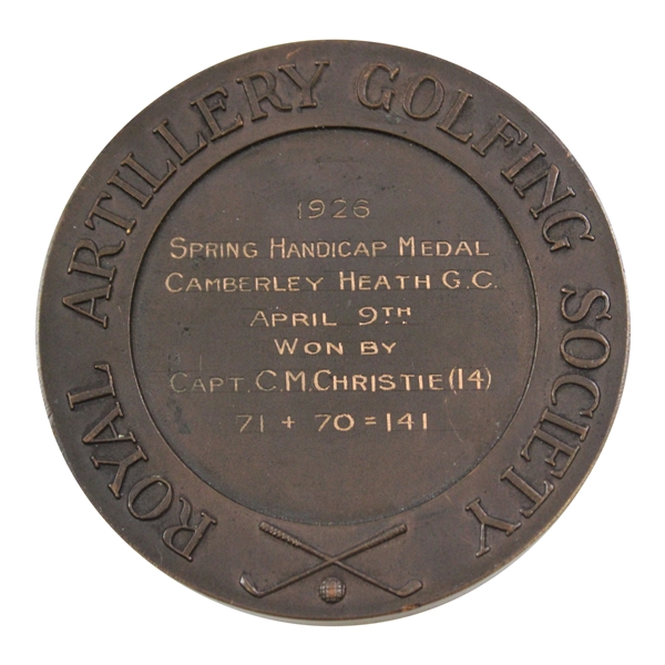 Large Bronze Medal Royal Artillery Golfing Society 1926